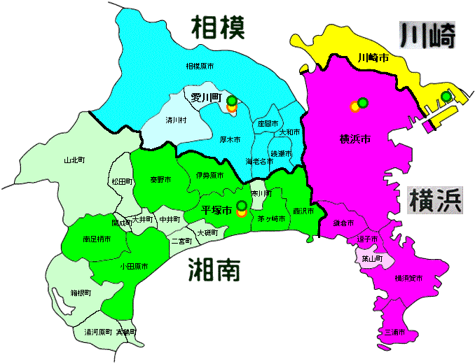 ナンバープレート情報局・管轄地図・神奈川県